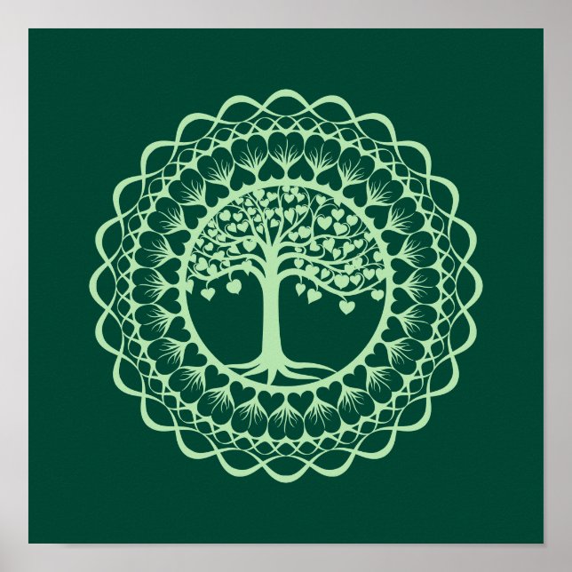Baum des Lebens (grün) Mandala Print Poster (Vorne)