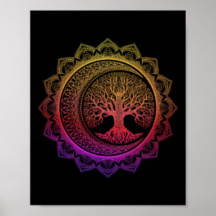 Baum des Lebens Halbmondphasen Florales Mandala Yo Poster