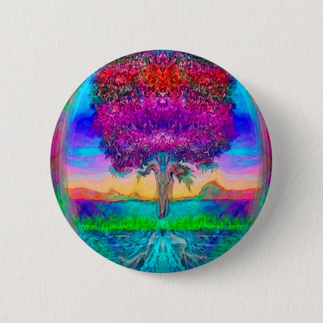 Baum des Lebens in den Regenbogen-Farben Button (Vorderseite)