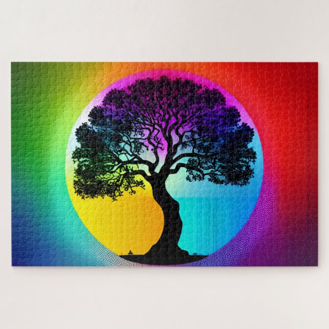 Baum des Lebens in der Mitte des Regenbogenkreises Puzzle (Horizontal)