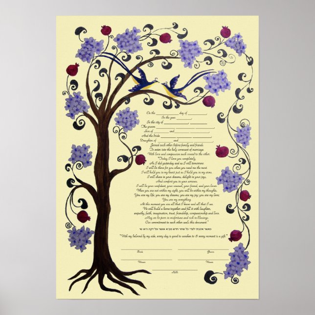 Baum des Lebens Ketubah & Granatäpfel, Portrait-hi Poster (Vorne)