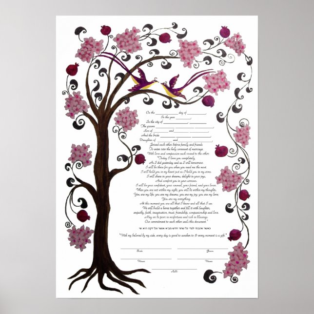 Baum des Lebens Ketubah & Granatäpfel, Portrait (r Poster (Vorne)