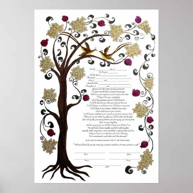 Baum des Lebens Ketubah & Granatäpfel, Portrait (s Poster (Vorne)