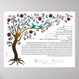 Baum des Lebens Ketubah in Hebräisch mit 7 Granata Poster