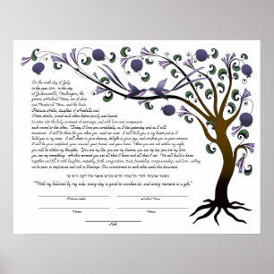 Baum des Lebens Ketubah mit einem hebräischen Zita Poster
