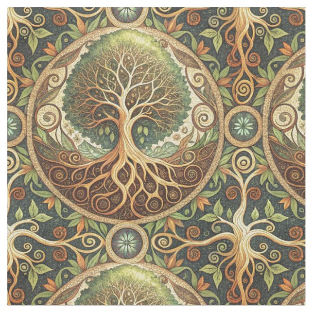 Baum des Lebens Mandala Spirituelles Designmuster  Stoff (Nahaufnahme)