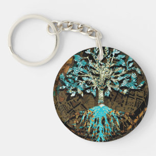 Baum des Lebens mit den grünen und blauen Farben Schlüsselanhänger