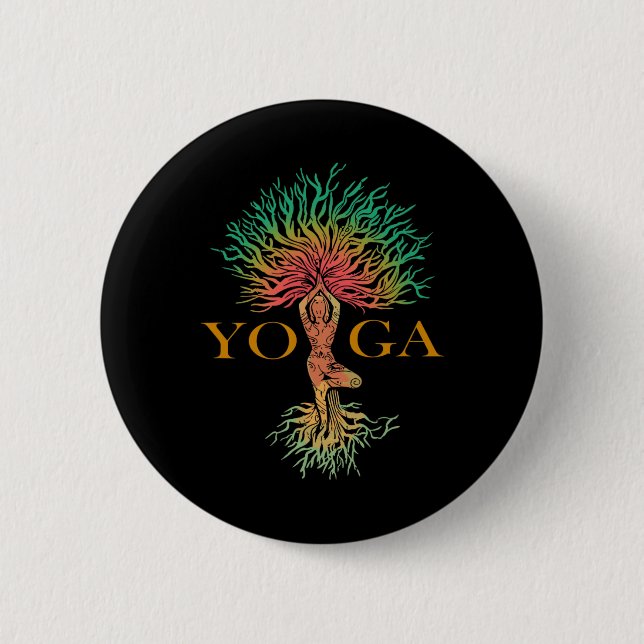 Baum des Lebens mit Frau Yoga Chakra Haka Yoga  Button (Vorderseite)