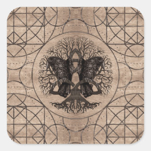Baum des Lebens - mit hölzerner Beschaffenheit der Quadratischer Aufkleber