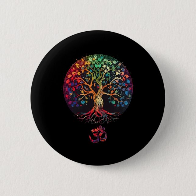 Baum des Lebens mit Om-Symbol Yoga  Button (Vorderseite)