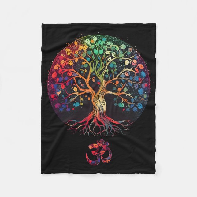 Baum des Lebens mit Om-Symbol Yoga  Fleecedecke (Vorderseite)
