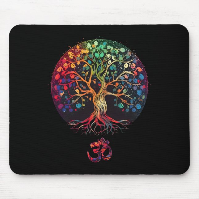 Baum des Lebens mit Om-Symbol Yoga  Mousepad (Vorne)