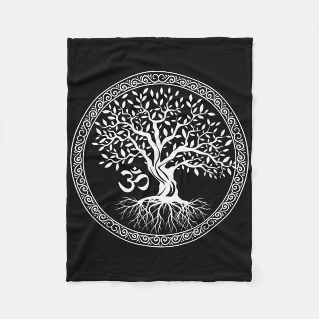 Baum des Lebens mit Om-Symbol Yoga-Zen-Meditations Fleecedecke (Vorderseite)