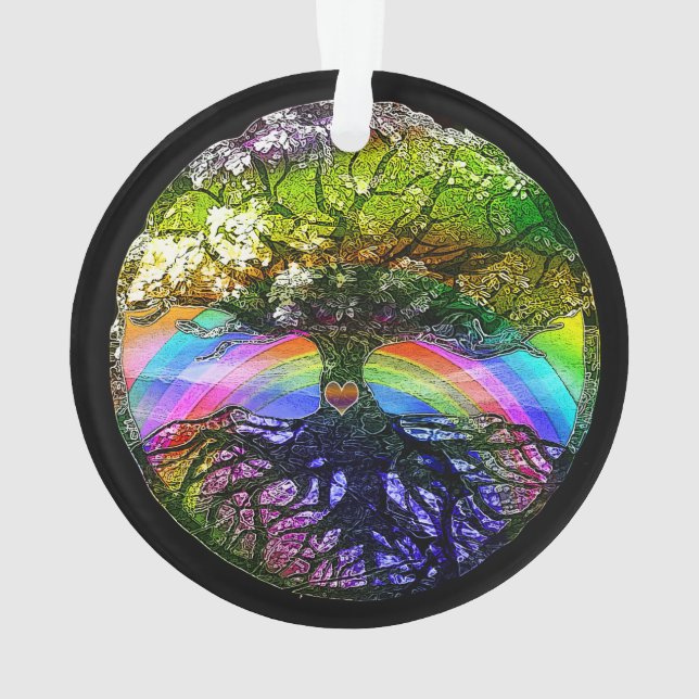 Baum des Lebens mit Regenbogen-Herzen Ornament (Rückseite)