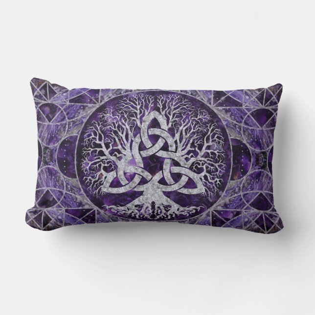 Baum des Lebens mit Triquetra Amethyst und Silber Lendenkissen (Vorderseite)
