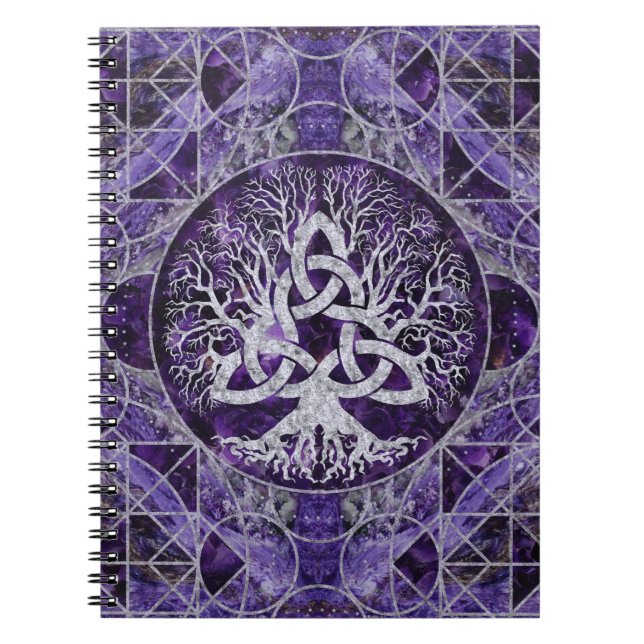 Baum des Lebens mit Triquetra Amethyst und Silber Notizblock (Vorderseite)