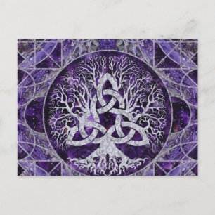 Baum des Lebens mit Triquetra Amethyst und Silber Postkarte