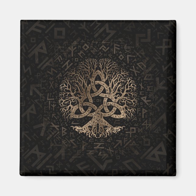 Baum des Lebens mit Triquetra auf Futhark Muster Magnet (Vorne)