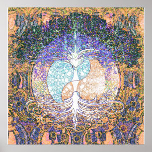 Baum des Lebens mit zartem Yang und Herzsymbol Poster