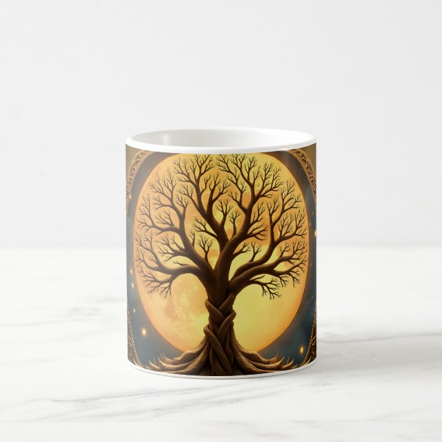 Baum des Lebens – Mondbeschienenes Erwachen Kaffeetasse (Mittel)
