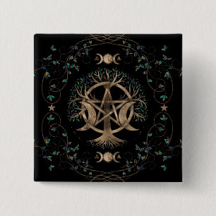 Baum des Lebens Pentagram Mond Ornament Button