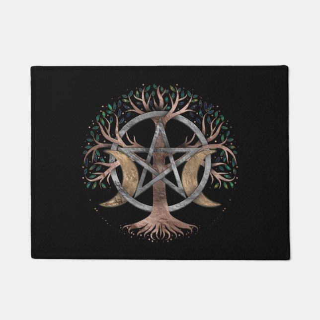 Baum des Lebens Pentagram Mond Ornament Fußmatte (Vorderseite)