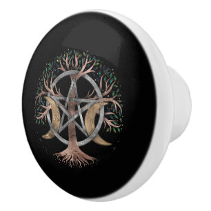 Baum des Lebens Pentagram Mond Ornament Keramikknauf