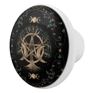 Baum des Lebens Pentagram Mond Ornament Keramikknauf