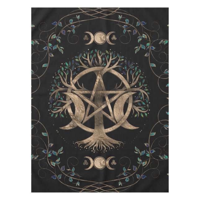 Baum des Lebens Pentagram Mond Ornament Tischdecke (Vorderseite)