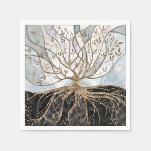 Baum des Lebens - Perle, Gold und schwarzer Marmor Serviette