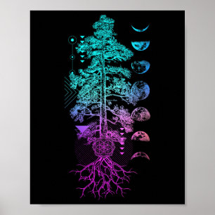 Baum des Lebens Phasen des Mondes Yoga Chakra Gesc Poster