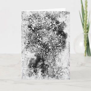 Baum des Lebens - Spiralen Blätter Grunge Stil 1 Karte