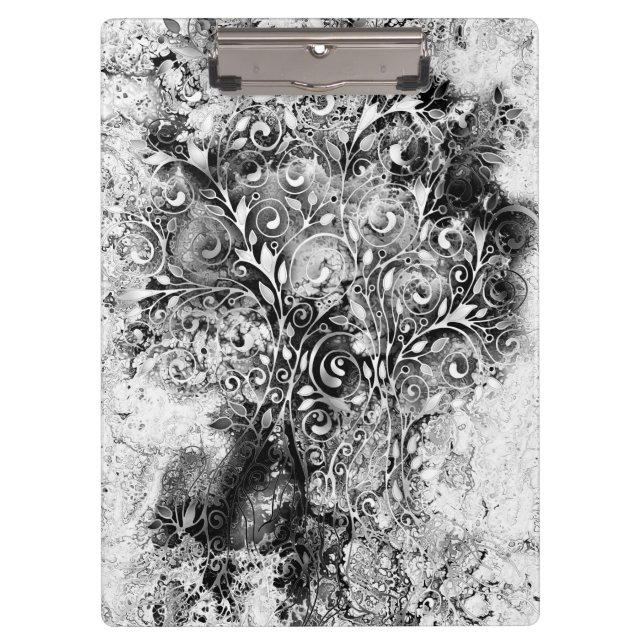 Baum des Lebens - Spiralen Blätter Grunge Stil 1 Klemmbrett (Vorderseite)