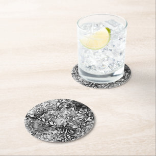 Baum des Lebens - Spiralen Blätter Grunge Stil 1 Runder Pappuntersetzer