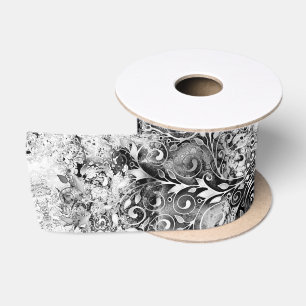 Baum des Lebens - Spiralen Blätter Grunge Stil 1 Satinband