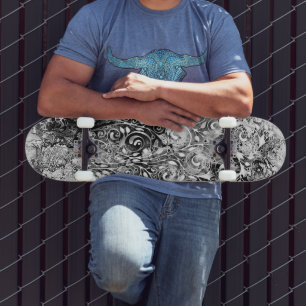 Baum des Lebens - Spiralen Blätter Grunge Stil 1 Skateboard