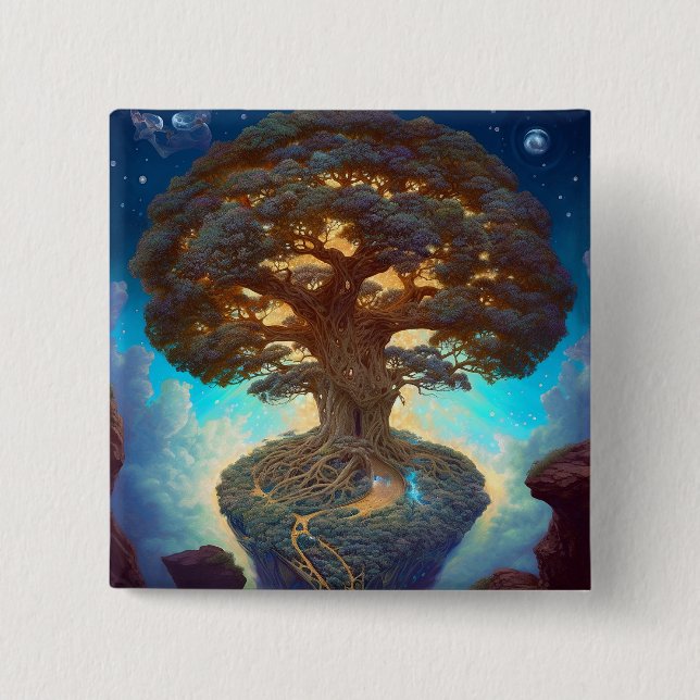 Baum des Lebens surreale Natur Kunst Button (Vorderseite)