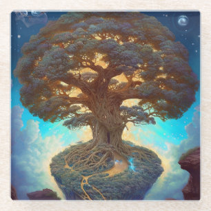 Baum des Lebens surreale Natur Kunst Glasuntersetzer