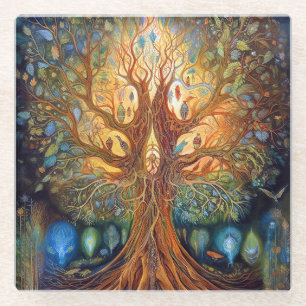 Baum des Lebens surreale Natur Kunst Glasuntersetzer