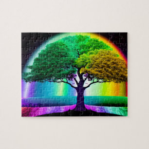 Baum des Lebens umgeben von Regenbogenfarben Puzzle