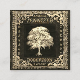 Baum des Lebens und des rustikalen Leinens Quadratische Visitenkarte