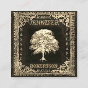Baum des Lebens und des rustikalen Leinens Quadratische Visitenkarte