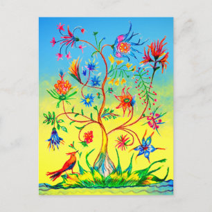 Baum des Lebens und ein Vogel Postkarte