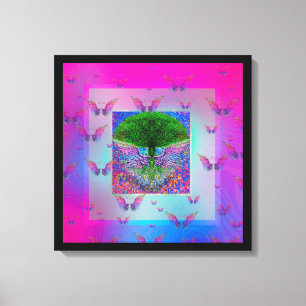 Baum des Lebens und Regenbogen Engel Wings Leinwanddruck