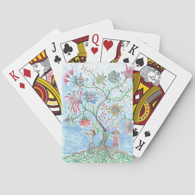 Baum des Lebens und zwei Figuren Spielkarten (Rückseite)