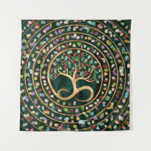 Baum des Lebens - Unendlichkeit Spirale - farbenfr Wandteppich