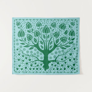 Baum des Lebens Vintag Boho Nouveau mit Herz Wandteppich