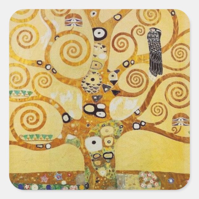 Baum des Lebens von Klimt Quadratischer Aufkleber (Vorderseite)