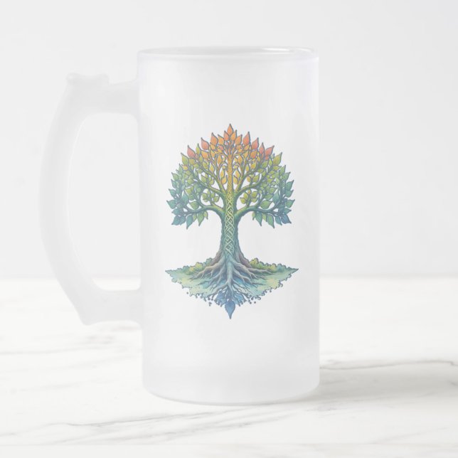 Baum des Lebens - Wandelndes Morgenrot  Mattglas Bierglas (Links)