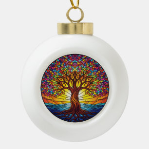 Baum des Lebens Weihnachtsschmuck 2025, Glasmalere Keramik Kugel-Ornament